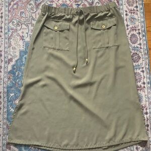 Michael Kors Olive Drawstring Midi Skirt with Flap Pockets